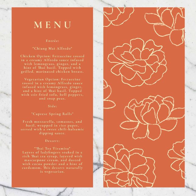 Orange Botanique Moderne Menu Mariage (Créateur téléchargé)