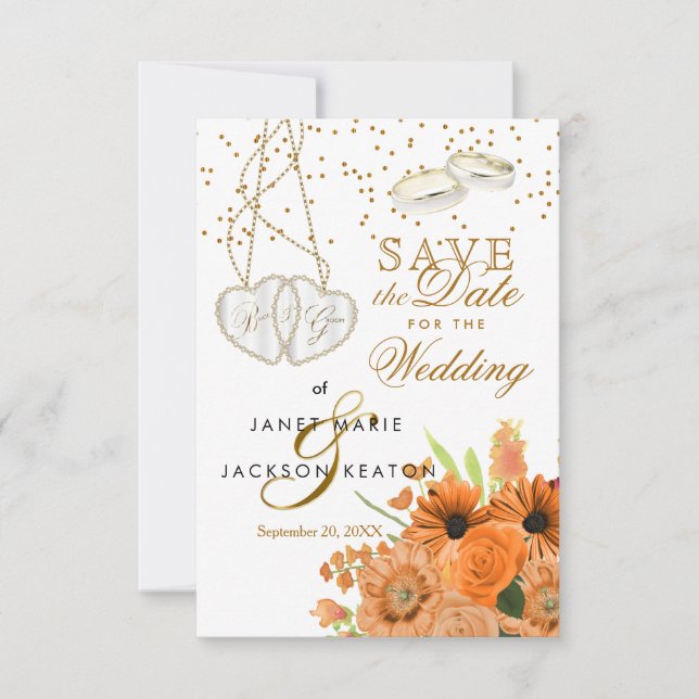 Orange Bouquet Floral Flowers Save The Date (Front)