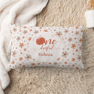 ORANGE BOW & ARCH FALL PUMPKIN FLOWERS BIRTHDAY LUMBAR PILLOW