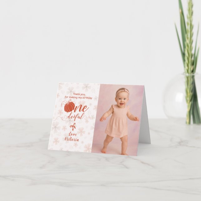 ORANGE BOW & ARCH FALL PUMPKIN FLOWERS BIRTHDAY THANK YOU CARD (Front)
