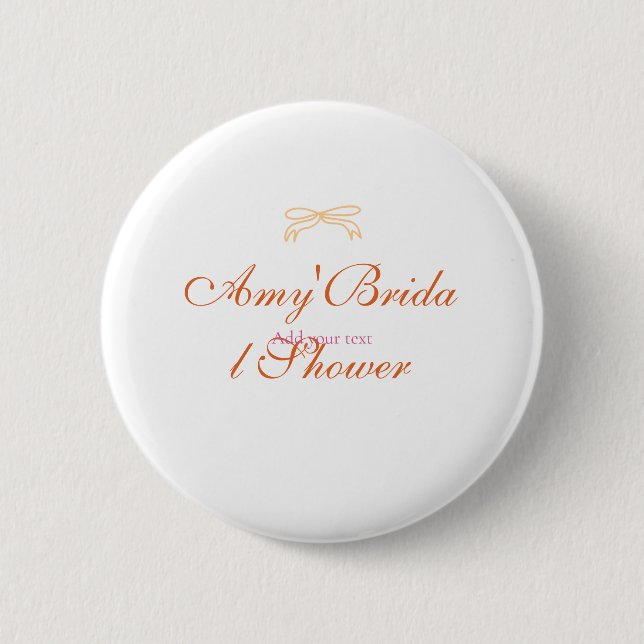 Orange bow bridal shower bold retro hand drawn nam 2 inch round button (Front)