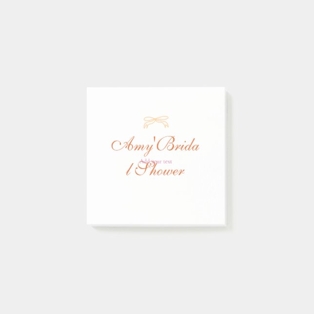 Orange bow bridal shower bold retro hand drawn nam post-it notes (Front)