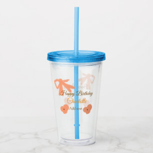 Orange bow flower pastel watercolor birthday name acrylic tumbler