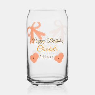 Orange bow flower pastel watercolor birthday name can glass