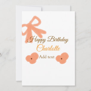 Orange bow flower pastel watercolor birthday name invitation