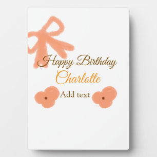 Orange bow flower pastel watercolor birthday name plaque