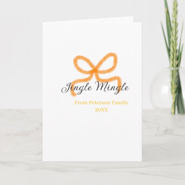Orange bow jingle Mingle retro boho family namdate Card (Front)