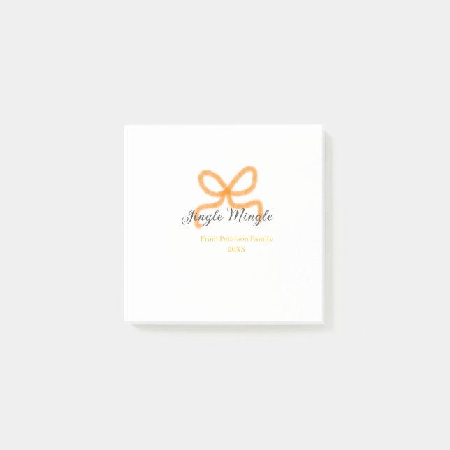 Orange bow jingle Mingle retro boho family namdate Post-it Notes (Front)