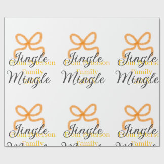 Orange bow jingle Mingle retro boho family namdate Wrapping Paper