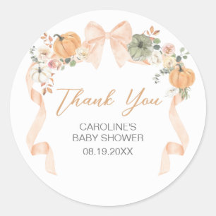 Orange Bow Pumpkin Baby Shower Classic Round Sticker