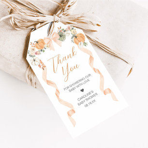 Orange Bow Pumpkin Baby Shower Favor Tags
