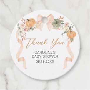 Orange Bow Pumpkin Baby Shower Favour Tags