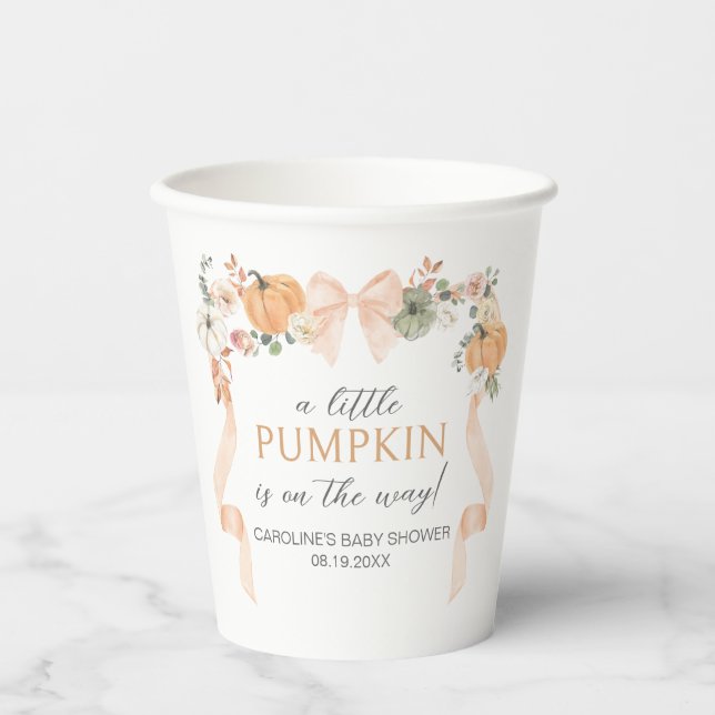 Orange Bow Pumpkin Baby Shower Paper Cups (Front)