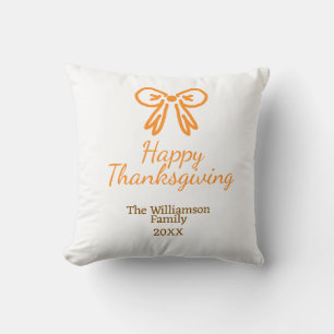 Orange bow retro happy thanksgiving add family n throw pillow
