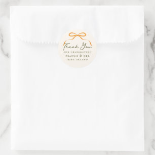 Orange Bow Simple Thank You Classic Round Sticker