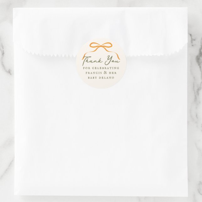 Orange Bow Simple Thank You Classic Round Sticker (Bag)