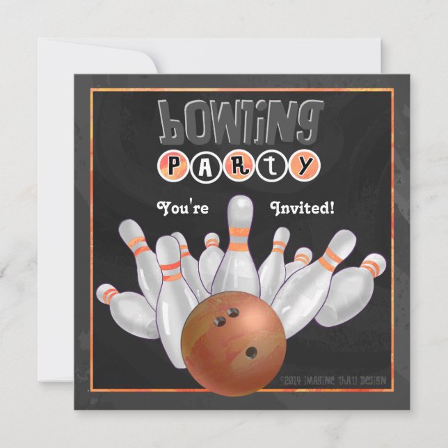 Orange Bowling Party Invitation (Front)