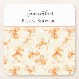 Orange Bows Bridal Shower Square Paper Coaster