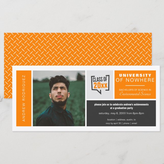 Orange Boxes & Photo Large Graduation Invitation (Devant / Derrière)