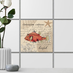Orange Boxfish Illustration 🐡 Nautical Vintage Tile