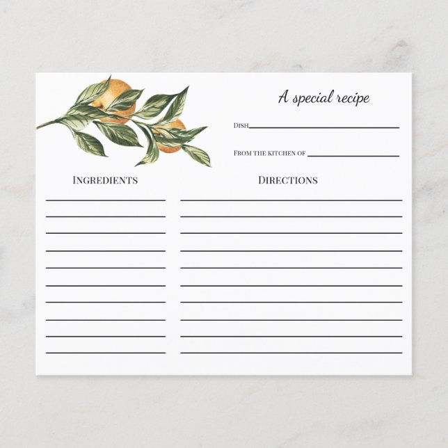 Orange Branch Bridal Shower Recipe card (Front)