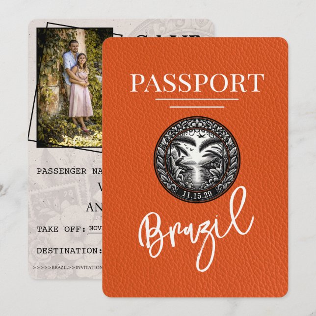 Orange Brazil Passport Save The Date (Front/Back)
