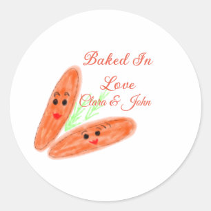 Orange bread couple emoji baked in love add name d classic round sticker
