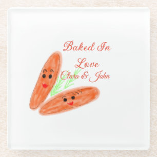 Orange bread couple emoji baked in love add name d glass coaster