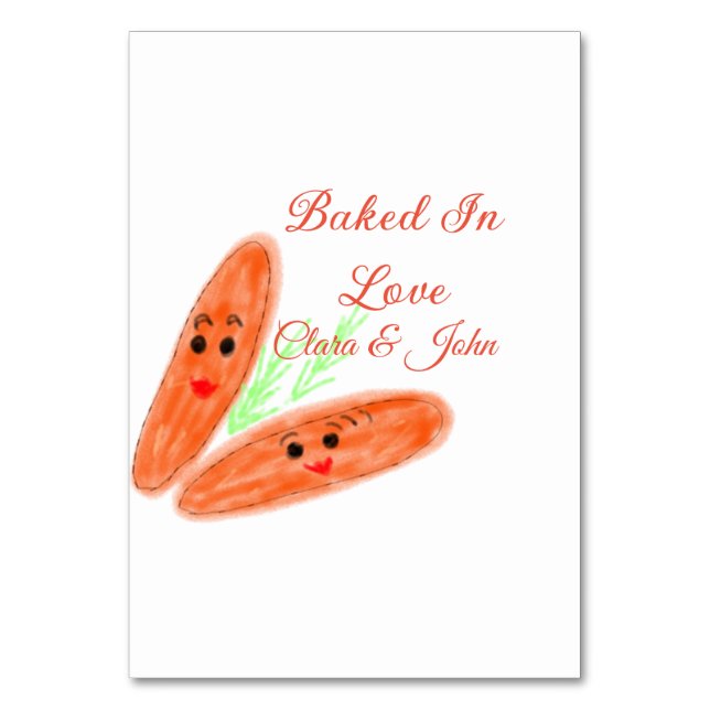 Orange bread couple emoji baked in love add name d table number (Front)