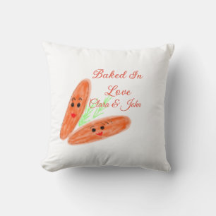 Orange bread couple emoji baked in love add name d throw pillow