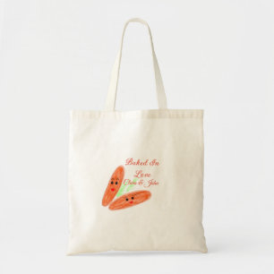 Orange bread couple emoji baked in love add name d tote bag