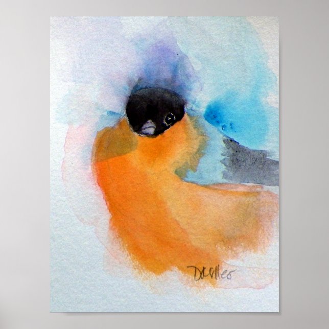 Orange Breasted Chickadee Bird Watercolor Poster (Front)