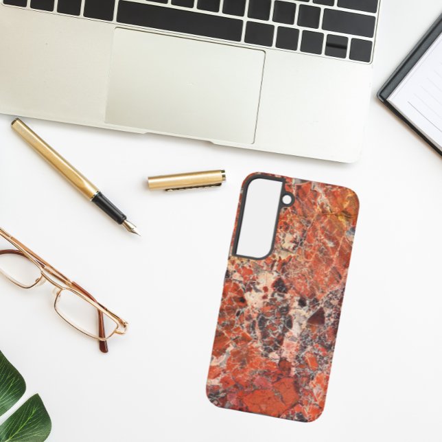 Orange Brecciated Jasper Stone Pattern Samsung Galaxy S22 Case (In Situ)
