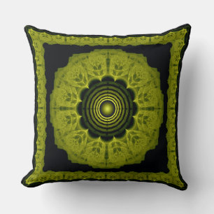 Orange bright fractal framed pattern throw pillow