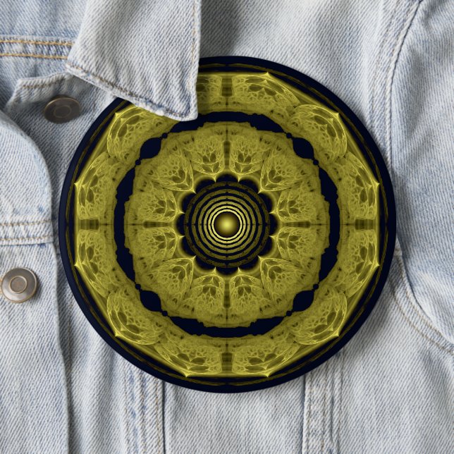 Orange bright round fractal ornament 6 inch round button (In Situ)