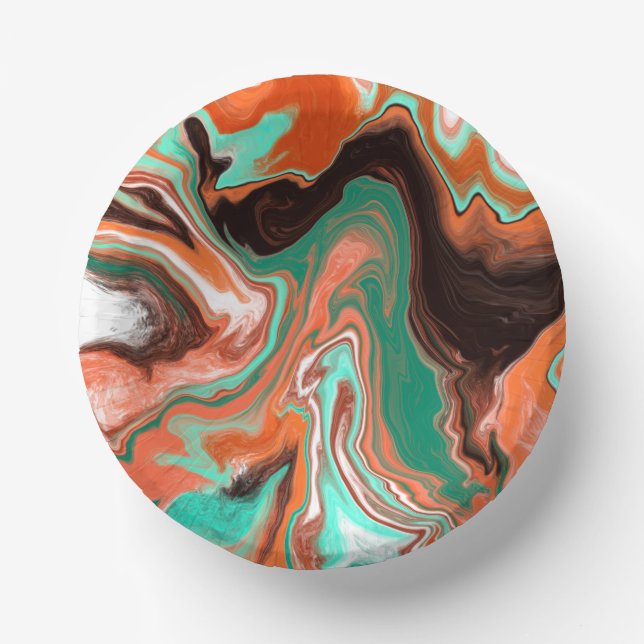 Orange Brown Abstract Art Birthday Party marble Paper Plate (Front)