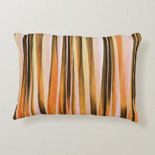 Orange Brown and Peach Autumn Stripy Lines Pattern Accent Pillow