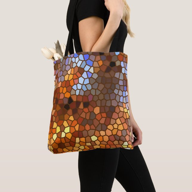 Orange Brown Autumn Mosaic Abstract Tote Bag (Close Up)