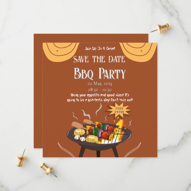 Orange Brown BBQ Save the Date Card (Front/Back In Situ)