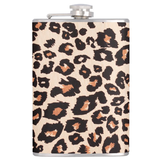Orange Brown Black Leopard Animal Print Hip Flask (Front)