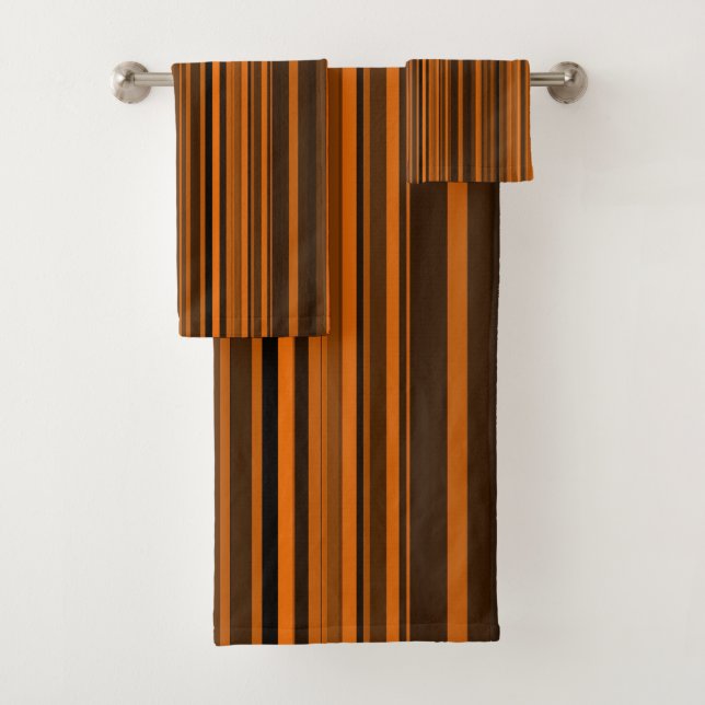 Orange Brown Black Stripes Bath Towel Set (Insitu)