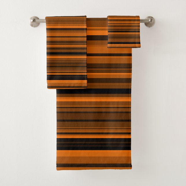 Orange Brown Black Stripes Bath Towel Set (Insitu)