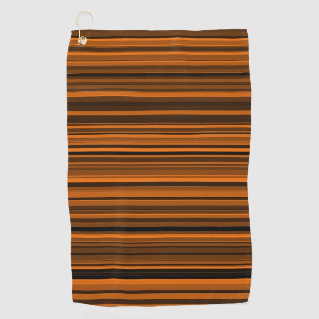Orange Brown Black Stripes Golf Towel (Front)