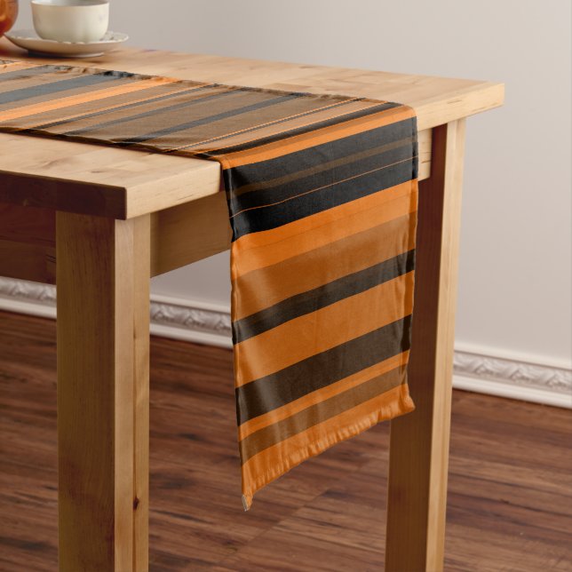 Orange Brown Black Stripes Long Table Runner (In Situ)
