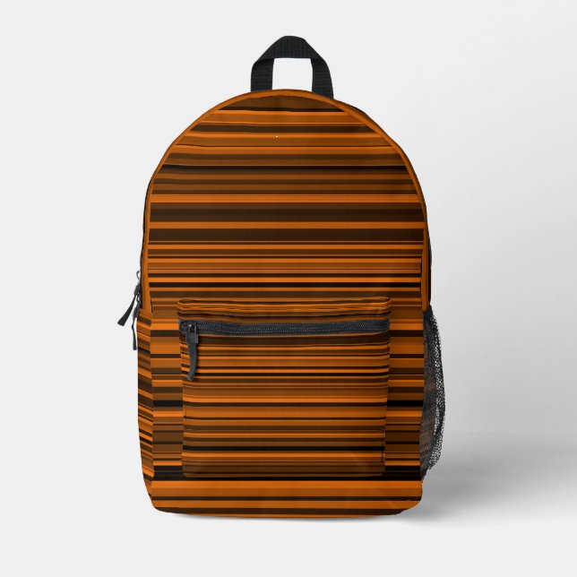 Orange Brown Black Stripes Printed Backpack (Front)