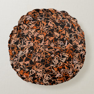 Orange Brown Black Triangle Seamless Pattern Round Pillow