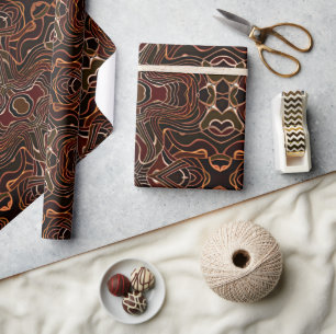 Orange Brown Black White Nouveau Deco Pattern Wrapping Paper
