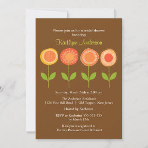 Orange & Brown Blooms Bridal Shower Invitation