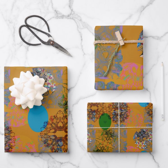 Orange Brown Blue Green Wrapping Paper Sheets 3 (Front)