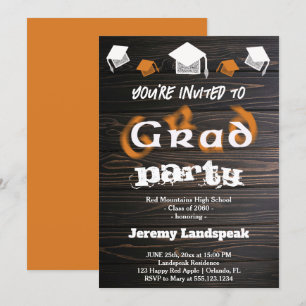 Orange Brown Blurry Text Graduation House Party Invitation